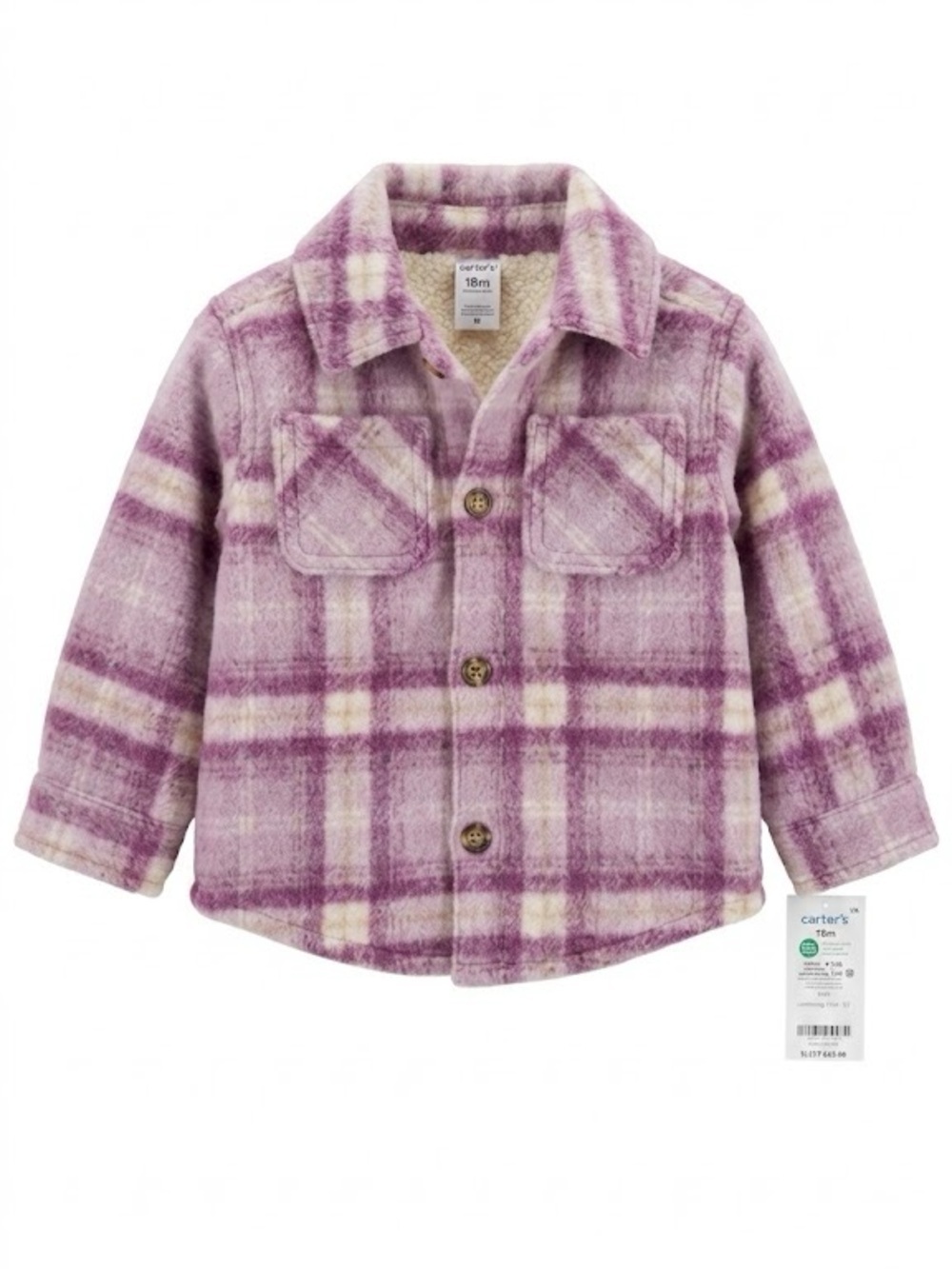 Carter’s NWT Baby Girl Plaid Fleece Shacket Jacket size 18 months purple